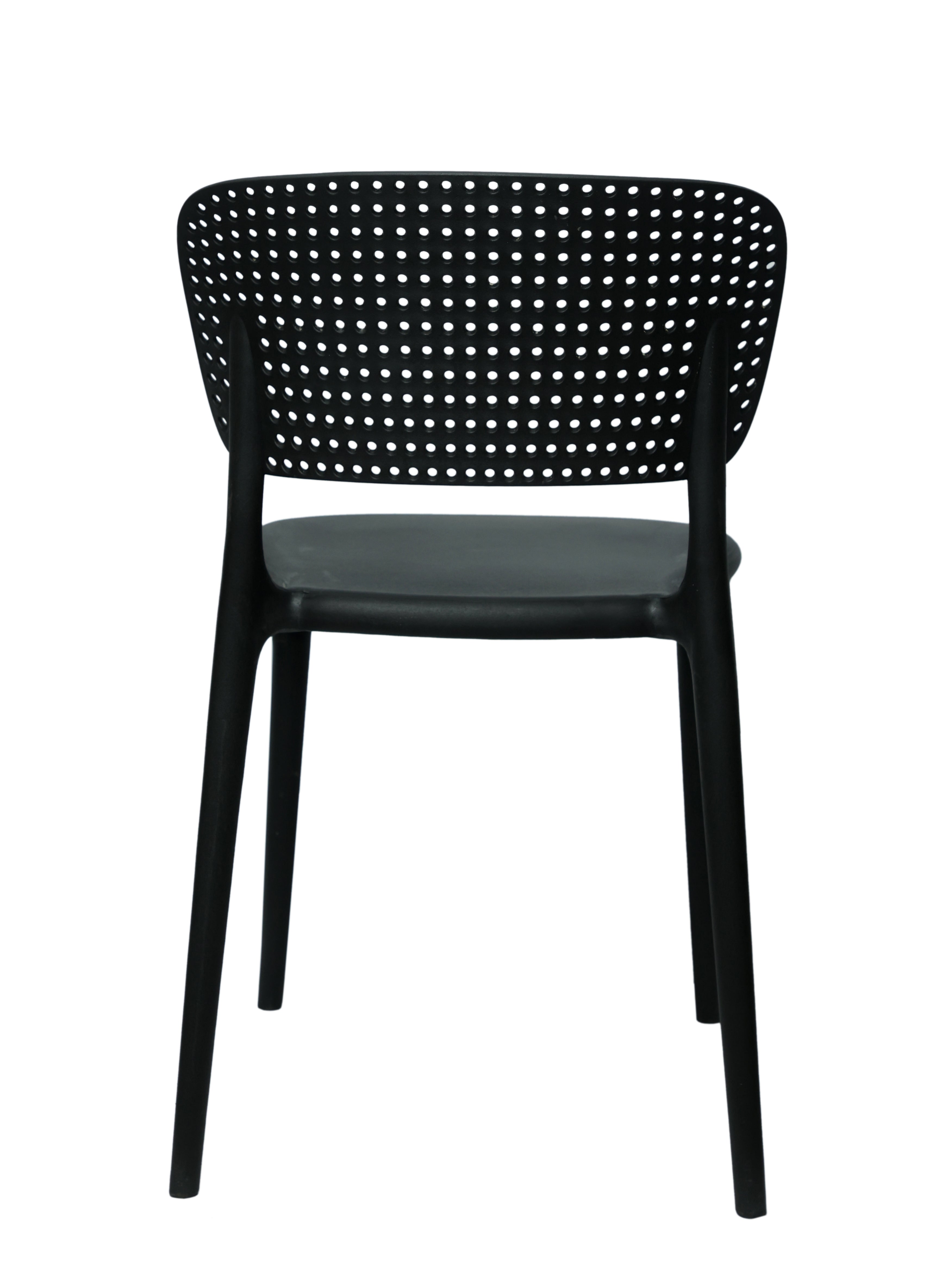 Black chair with perforated backrest on a white background