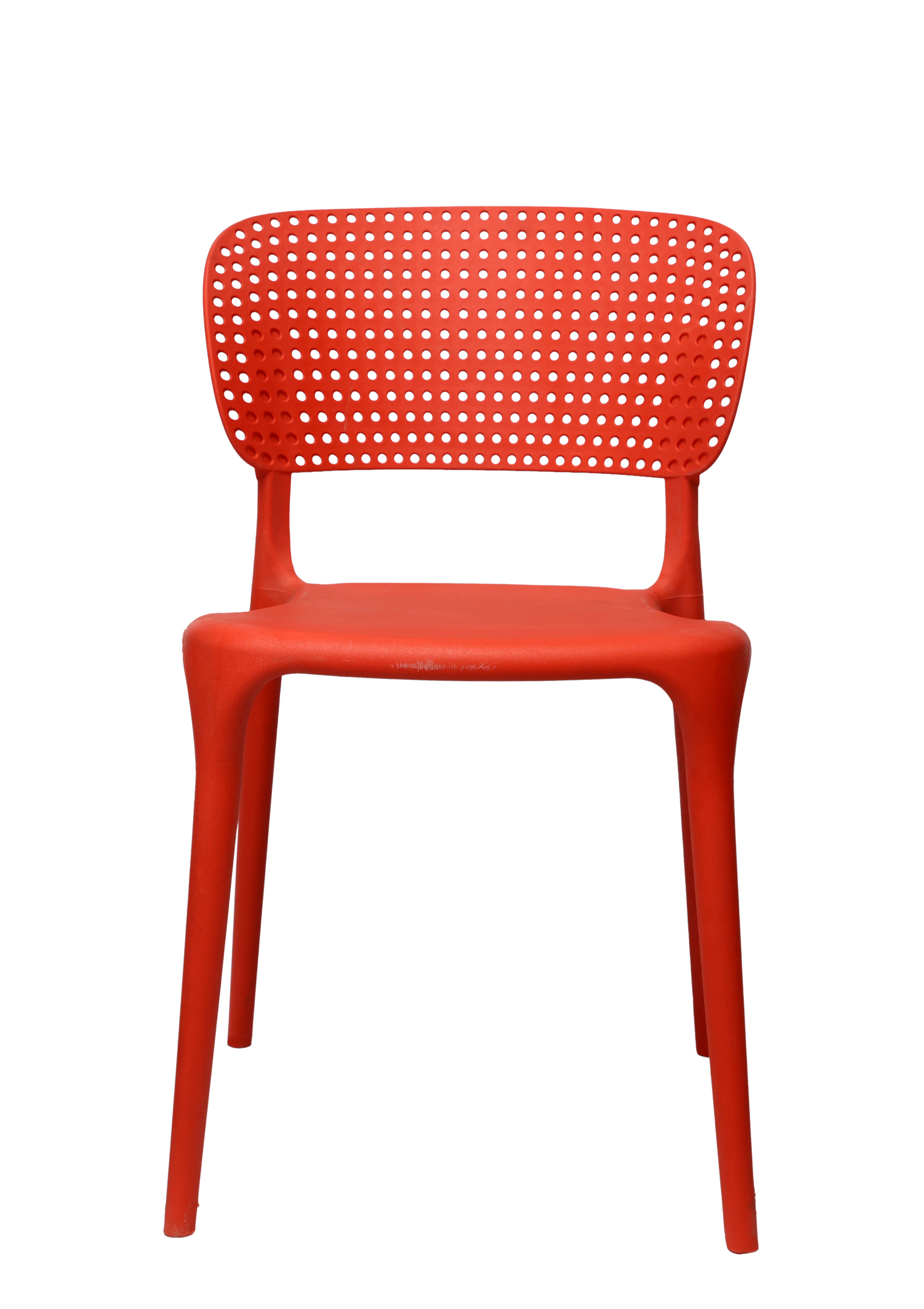 Red chair with a perforated backrest on a white background