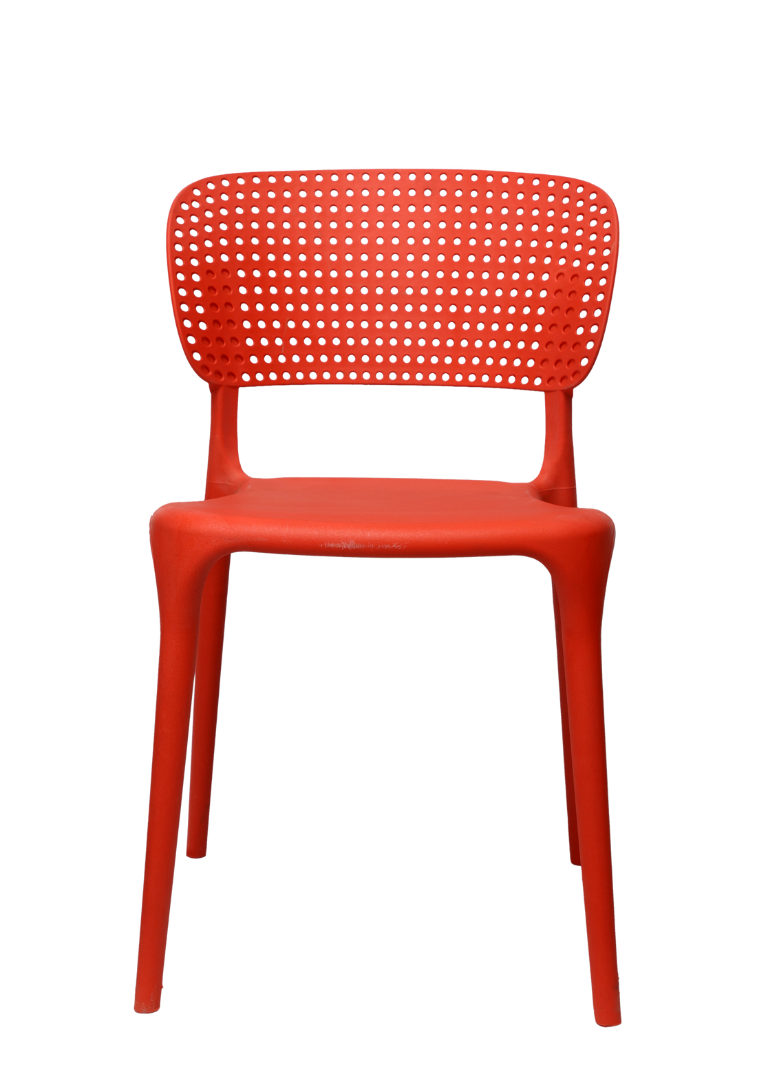 Red chair with a perforated backrest on a white background