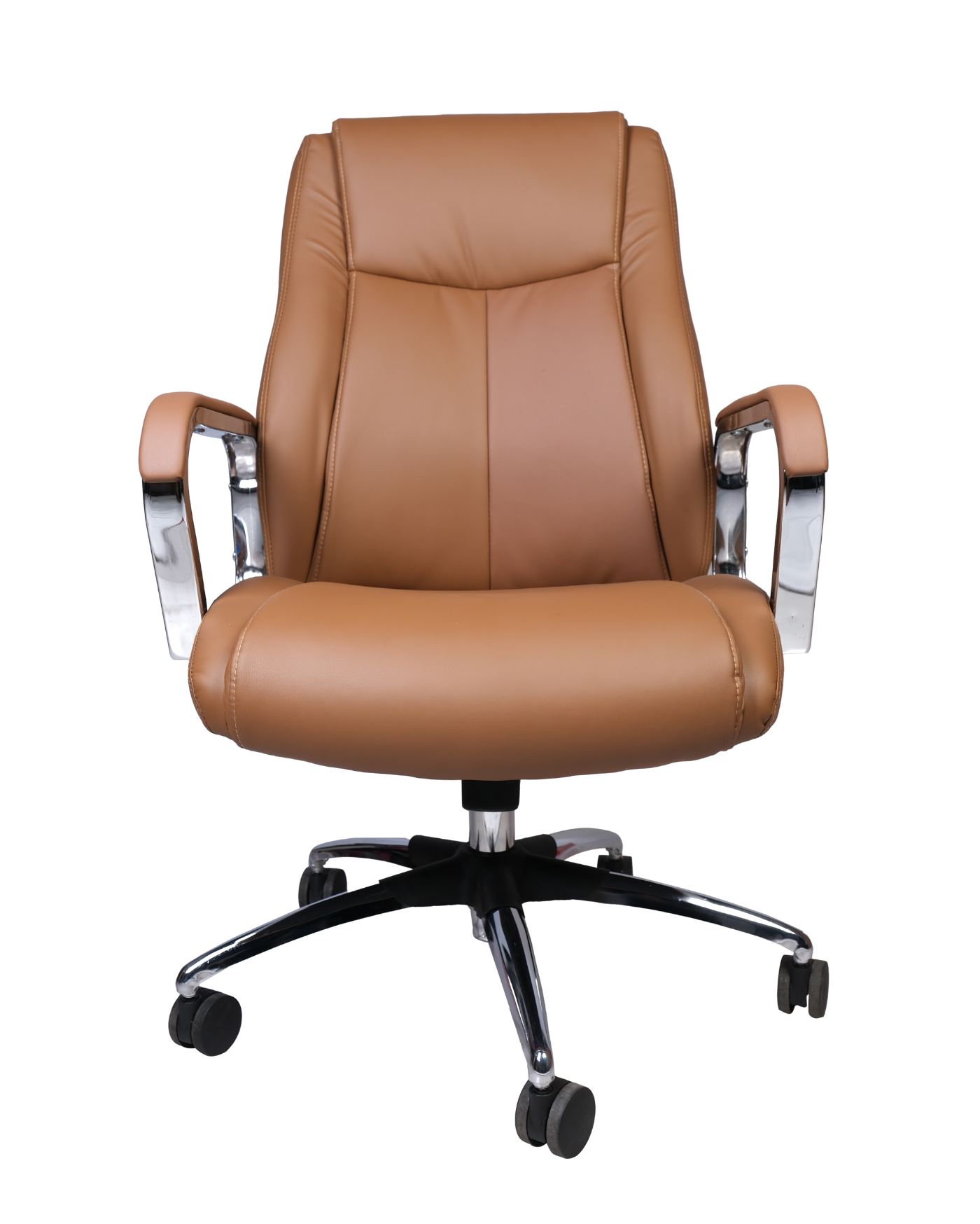 Brown office chair with chrome accents on a white background