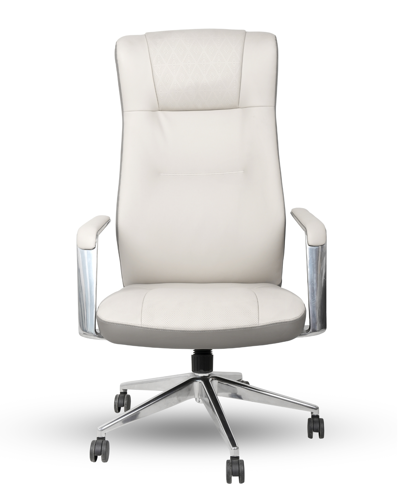 White office chair with a high backrest on a white background