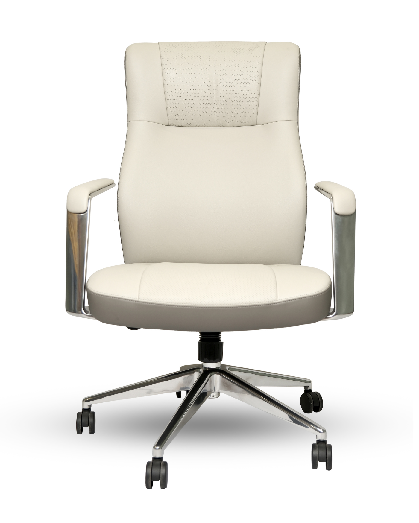 White office chair with chrome base on a white background