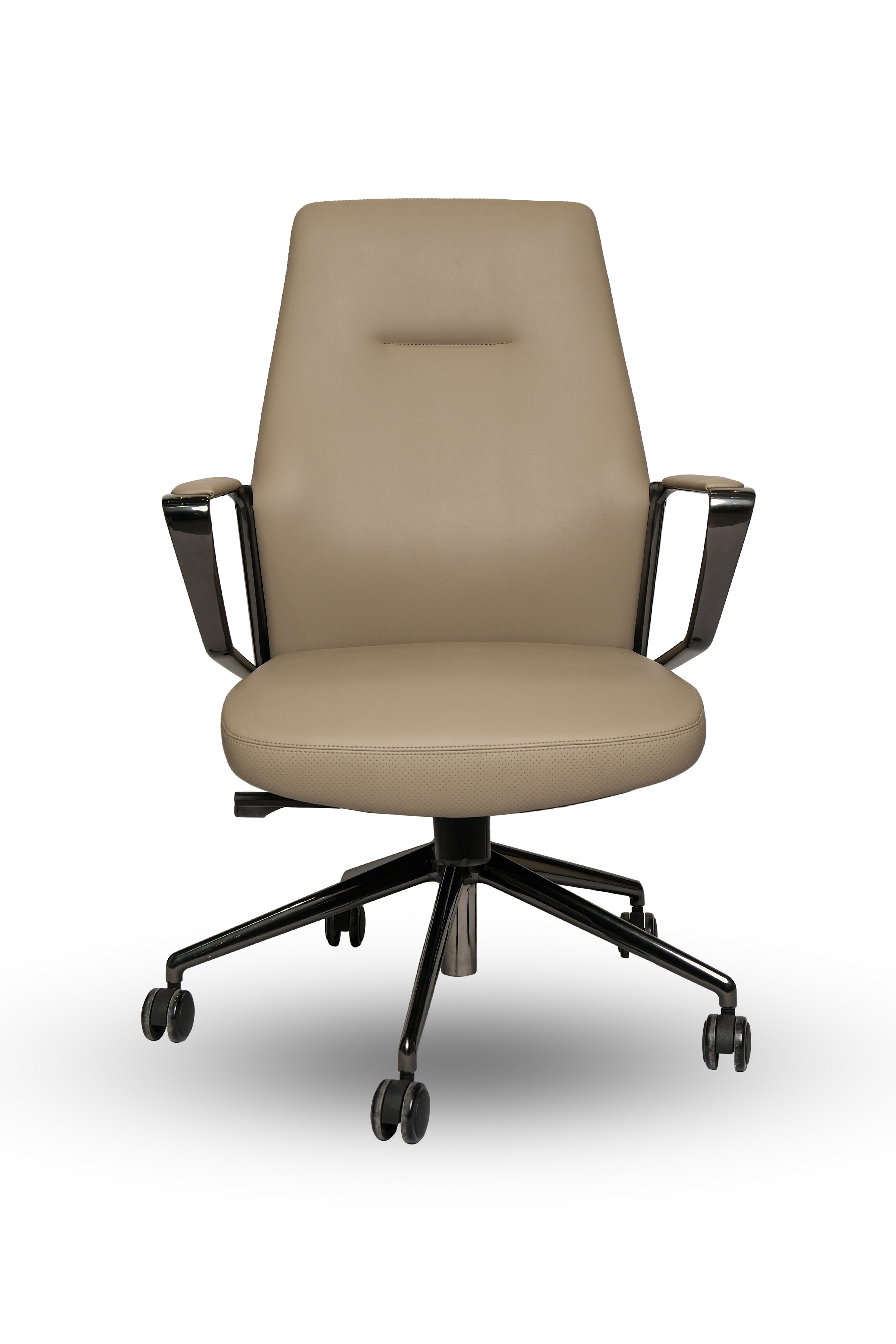 Beige office chair with black base on a white background
