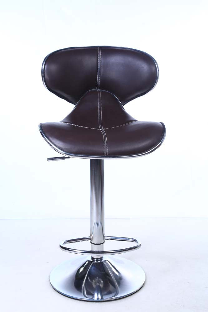 Brown leather bar stool with chrome base on a white background