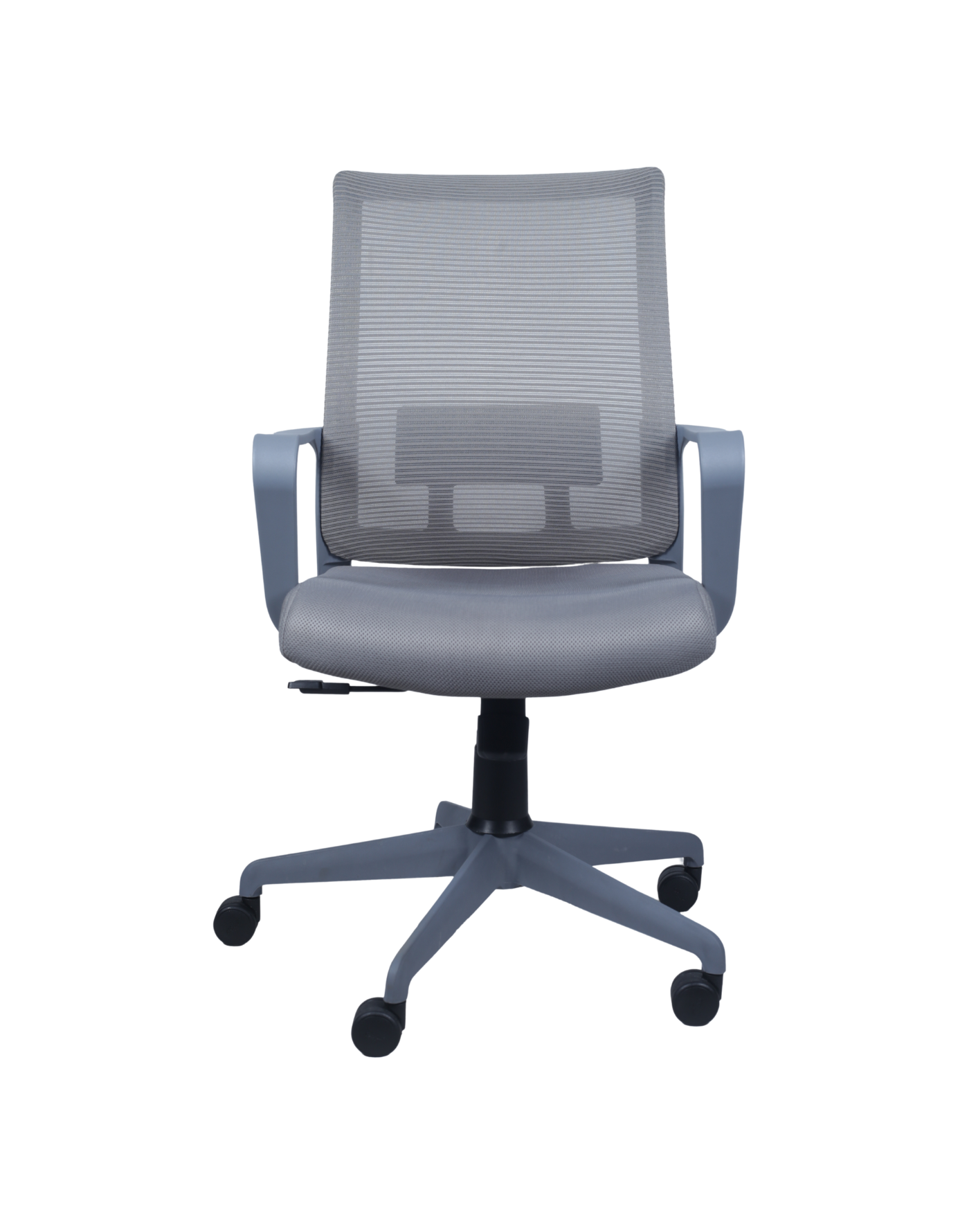 Gray office chair with mesh back on a white background