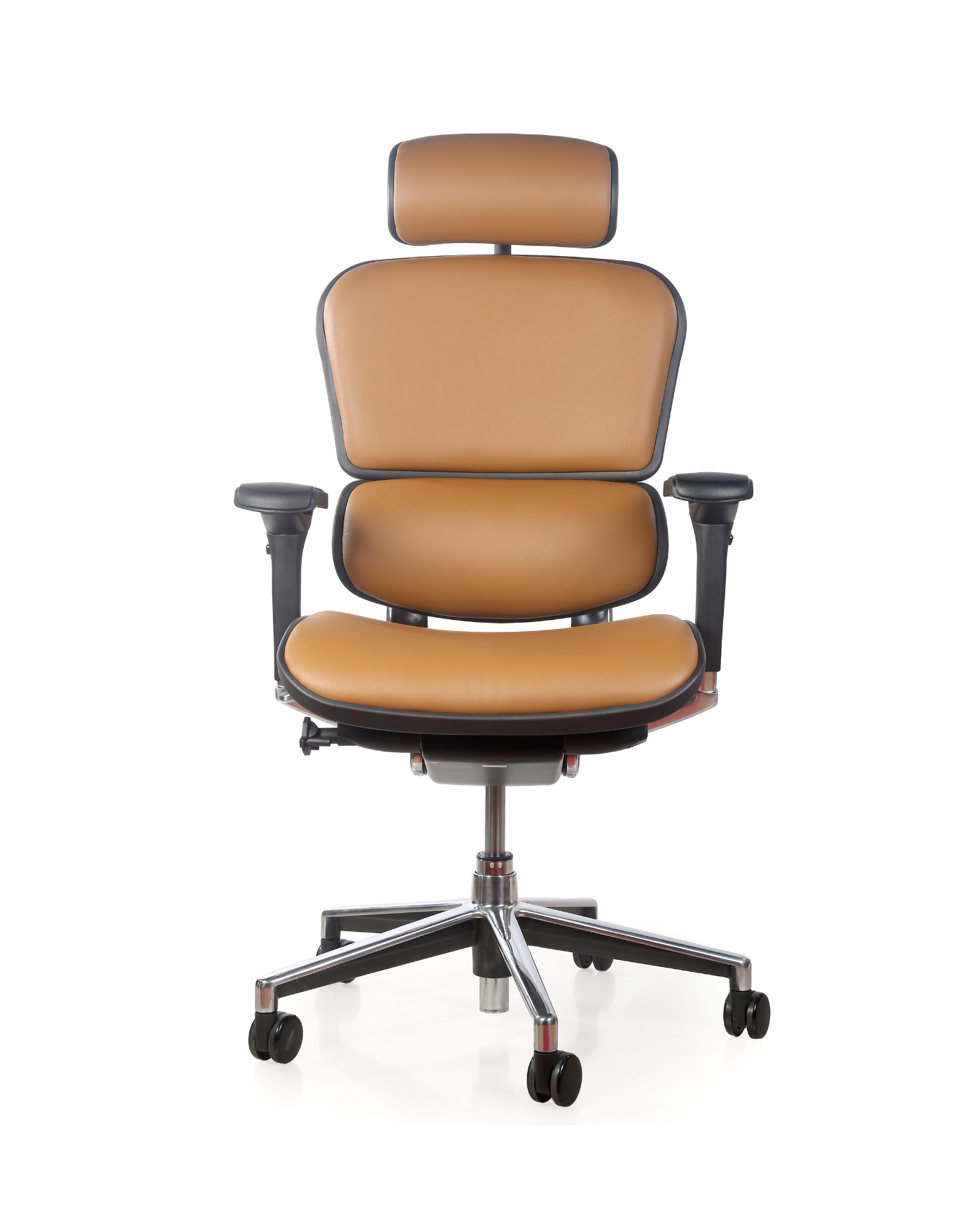 Brown office chair with headrest on a white background