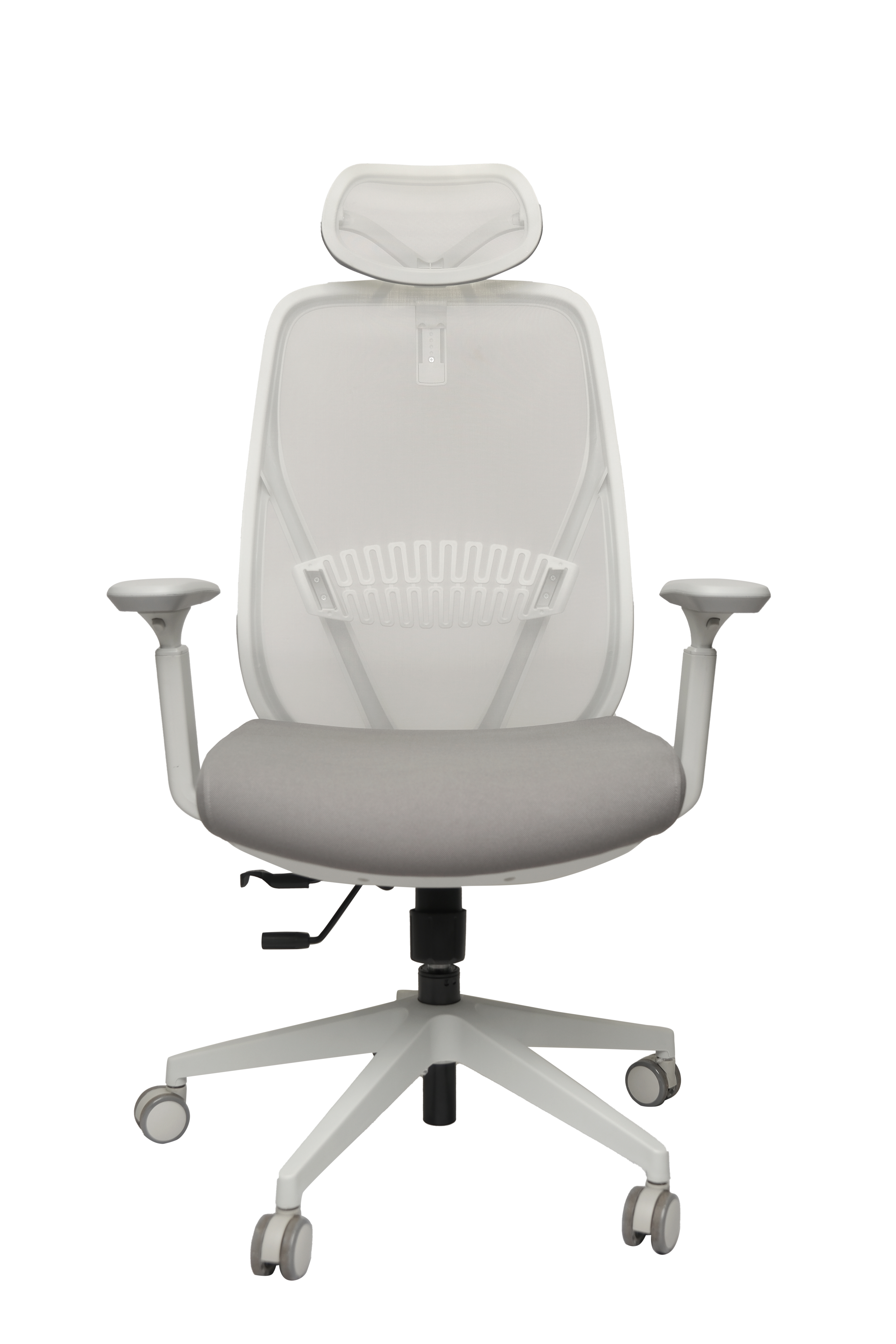 Gray office chair with headrest on a white background