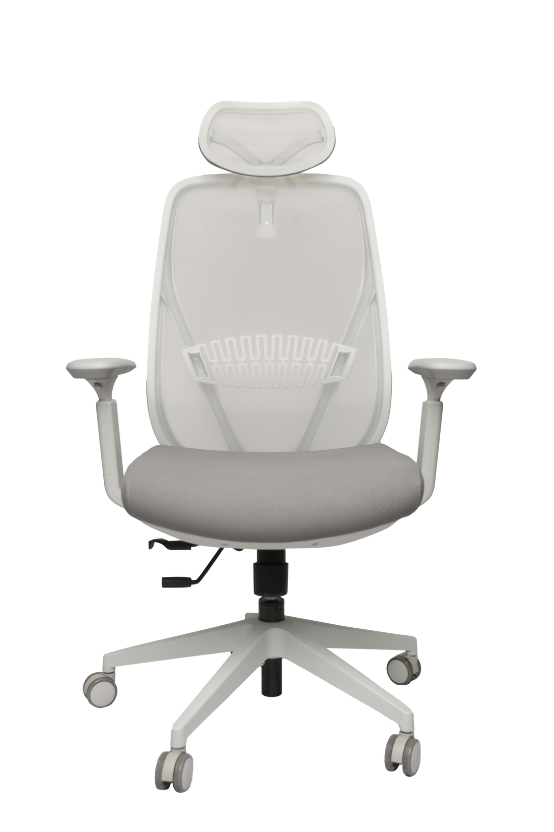 Gray office chair with headrest on a white background