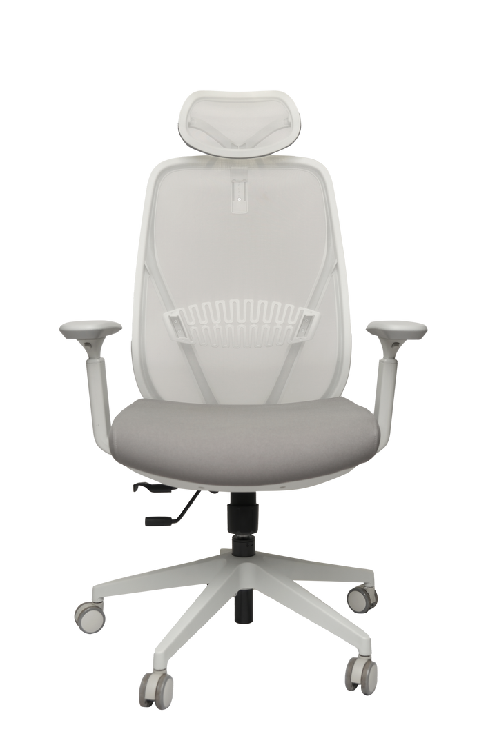 Gray office chair with headrest on a white background