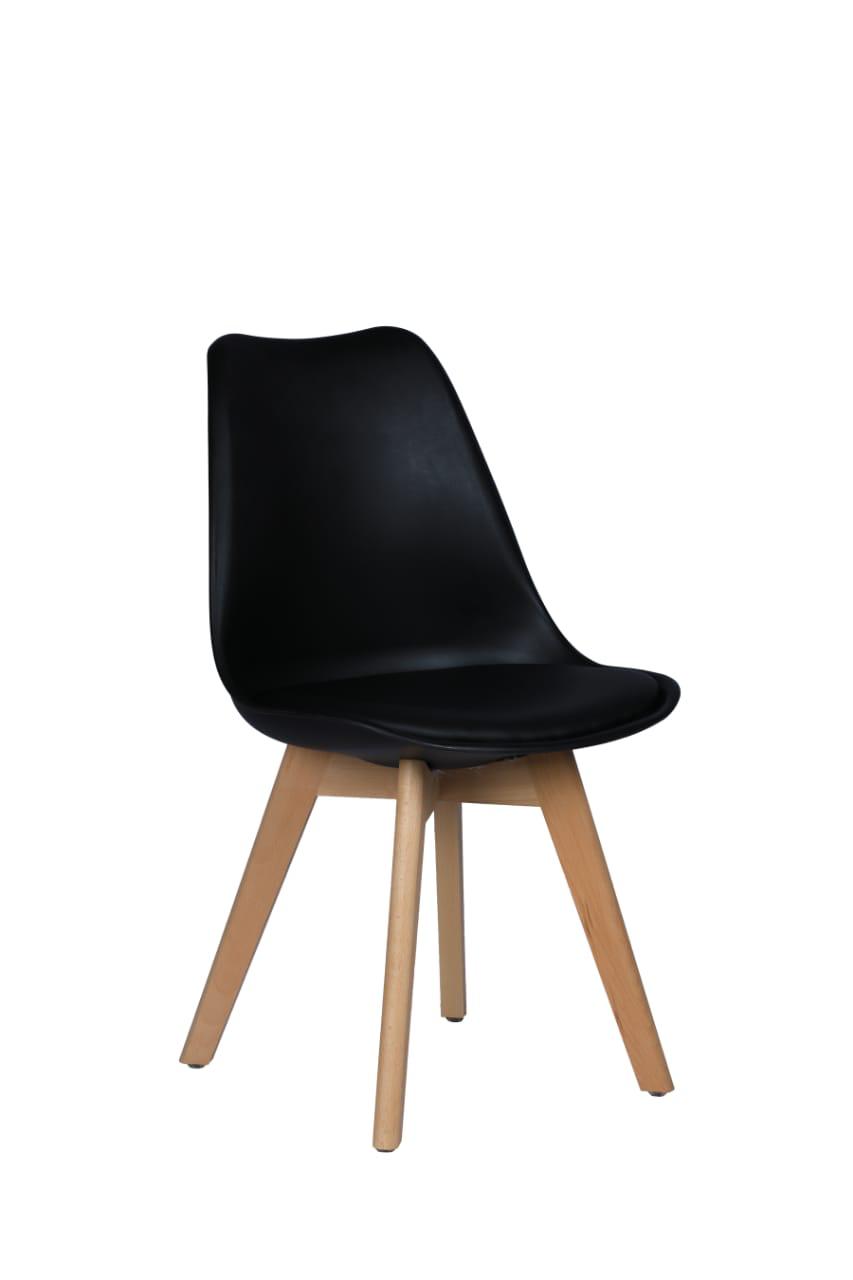 Black chair with wooden legs on a white background