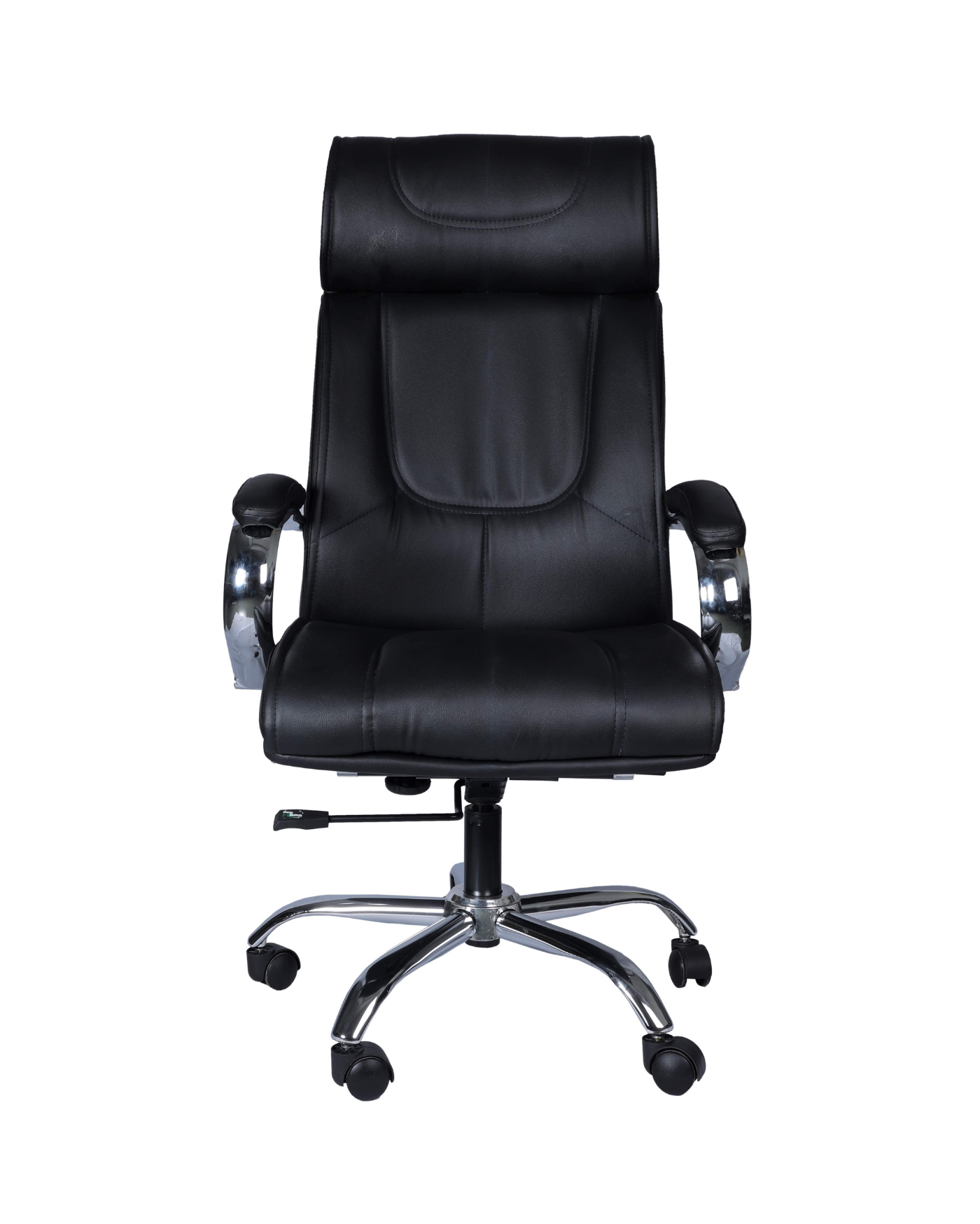 Black office chair with chrome base on a white background