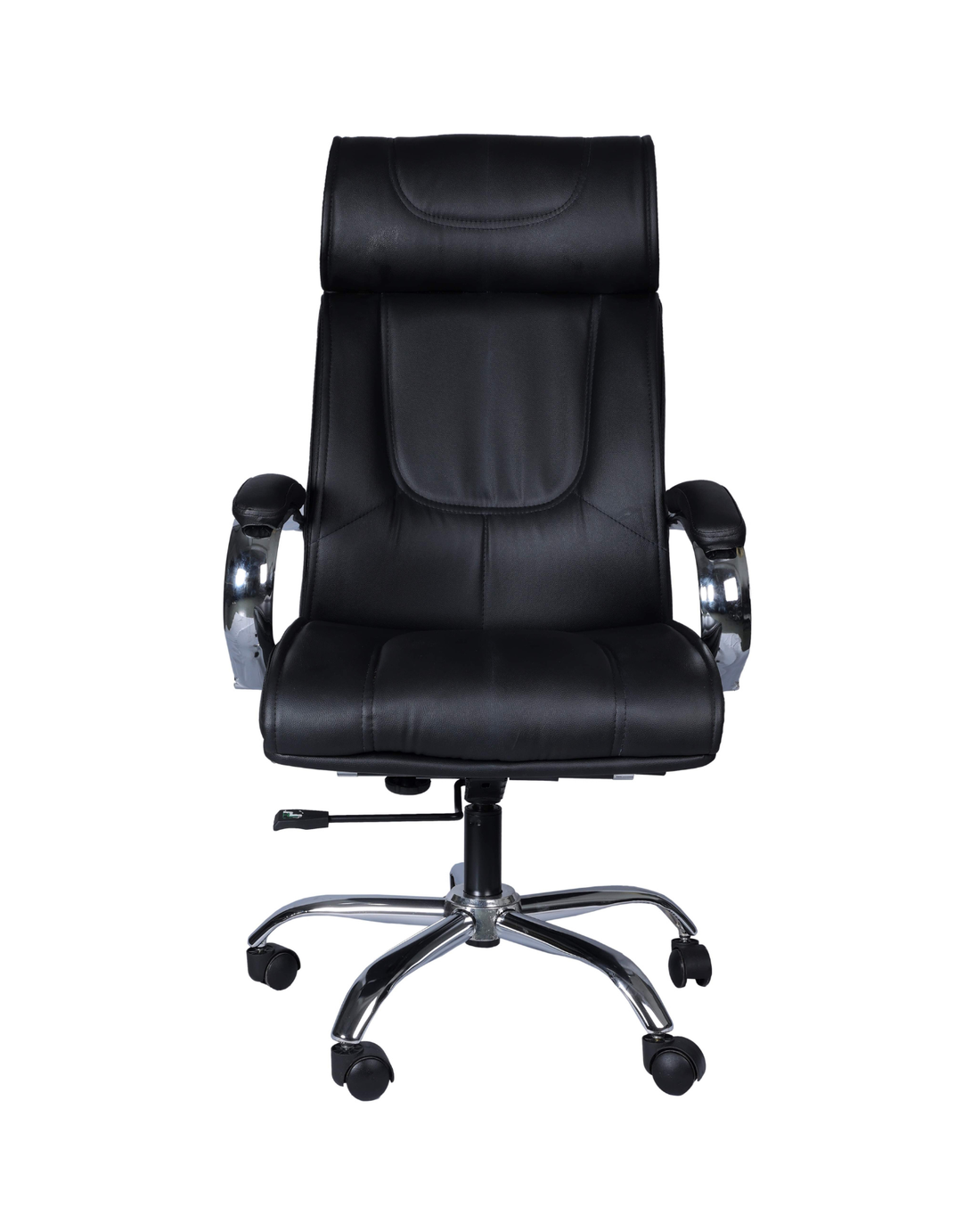 Black office chair with chrome base on a white background