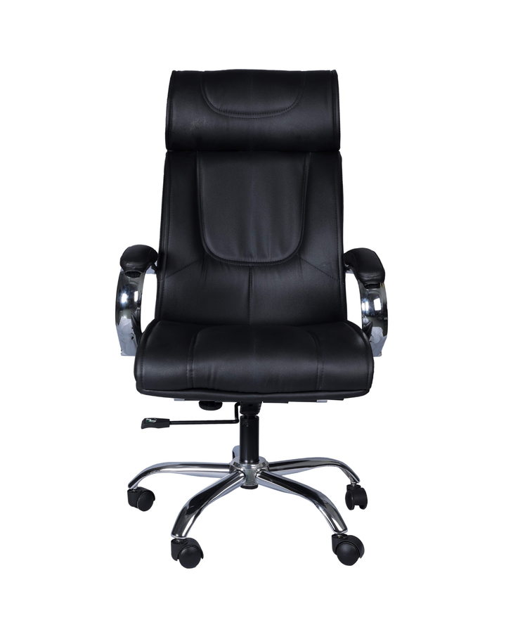 Black office chair with chrome base on a white background