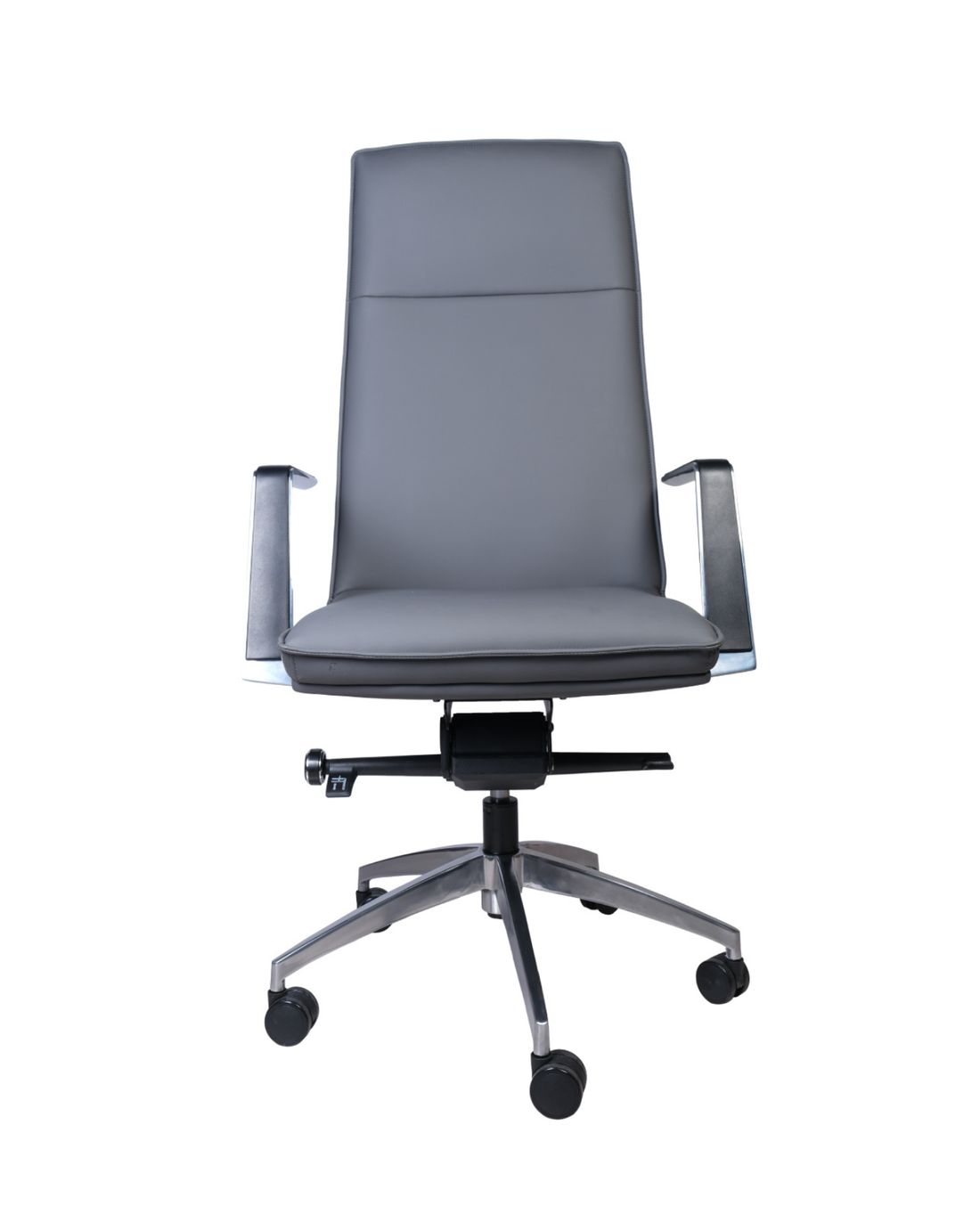 Gray office chair with a black base on a white background