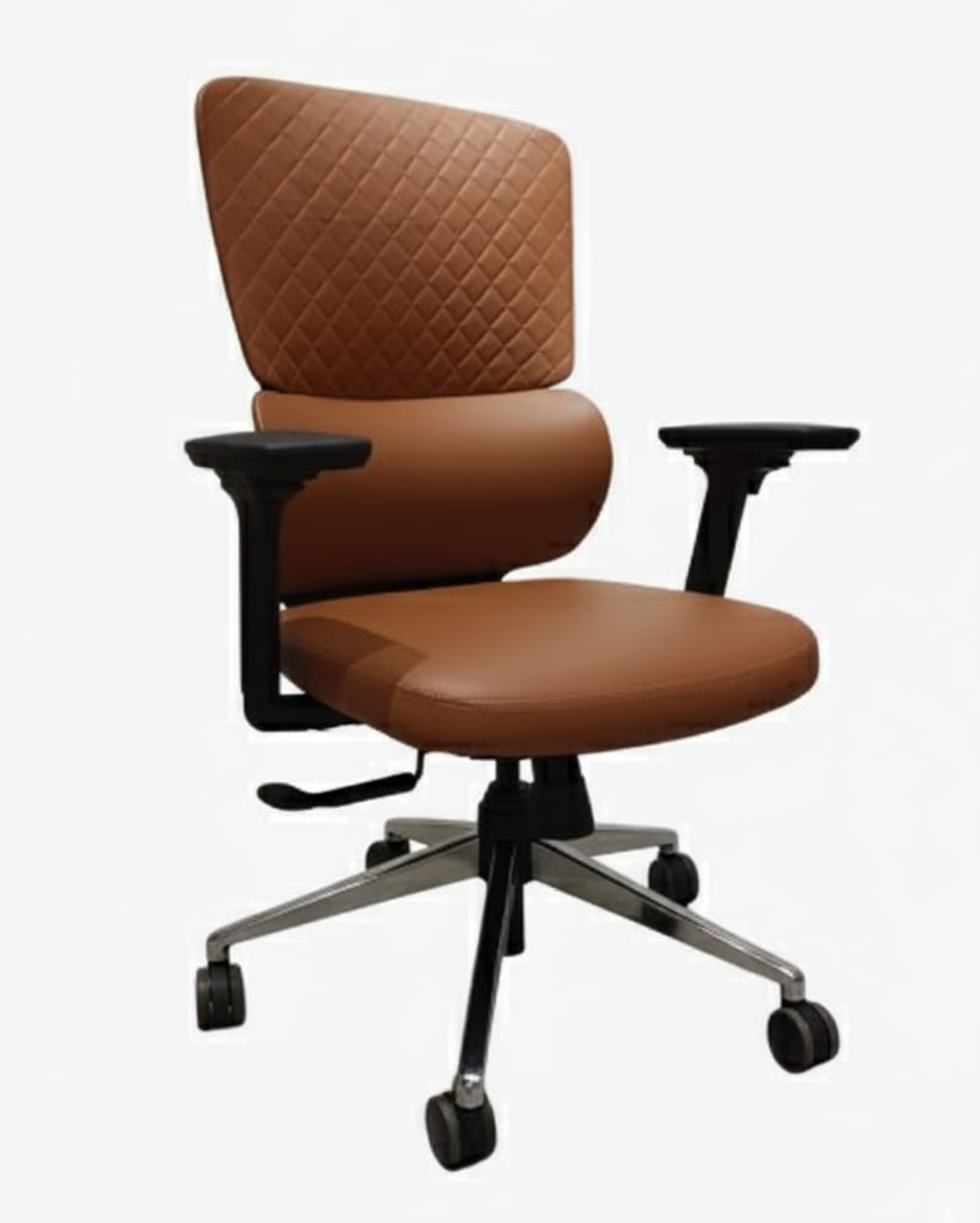 Brown office chair with quilted backrest on a white background