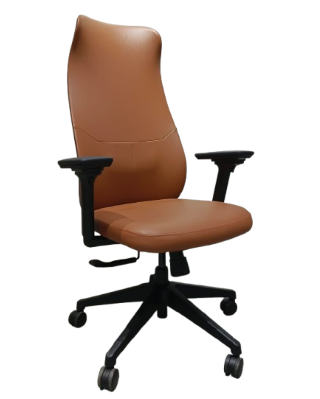 Brown office chair with black base on a white background