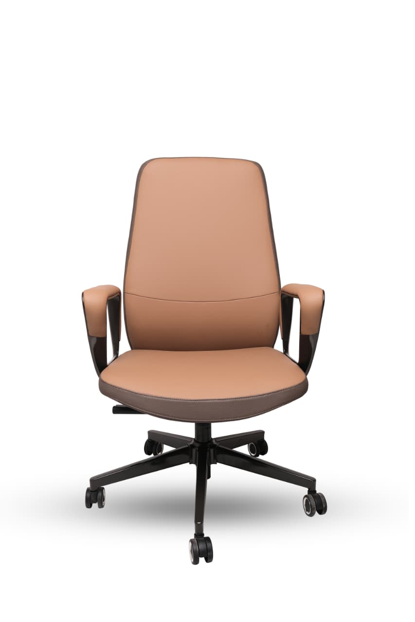 Brown office chair with black wheels on a white background